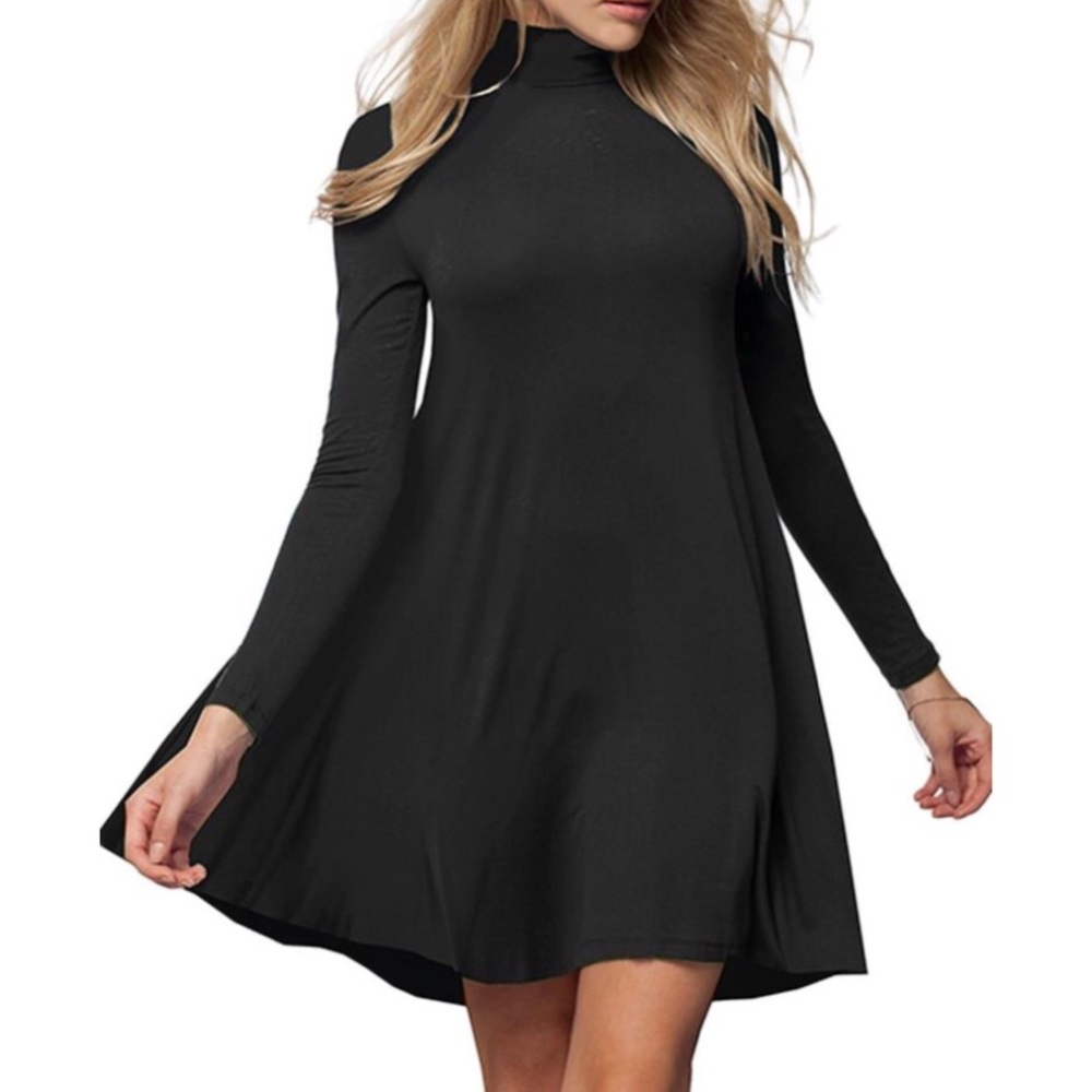 Black turtleneck swing dress